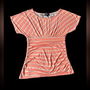 BCX Peach and White Striped Short Sleeve Top